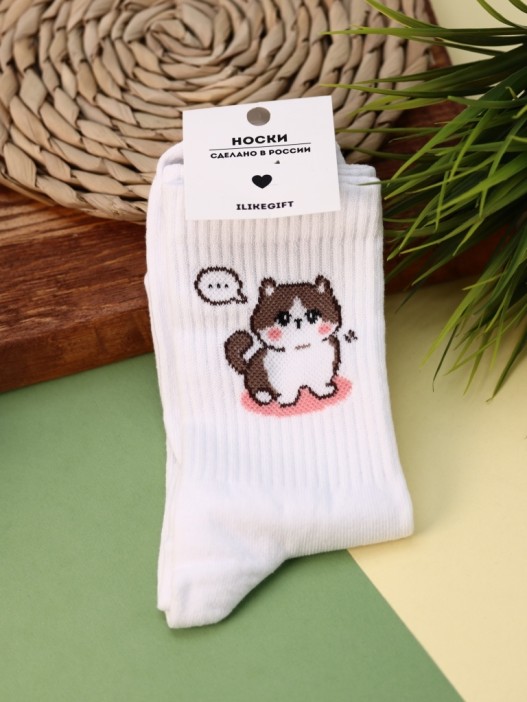 Носки женские Аниме «Cute cat», р. 35-40, белый 