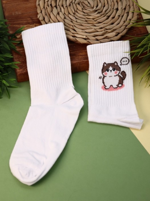 Носки женские Аниме «Cute cat», р. 35-40, белый 
