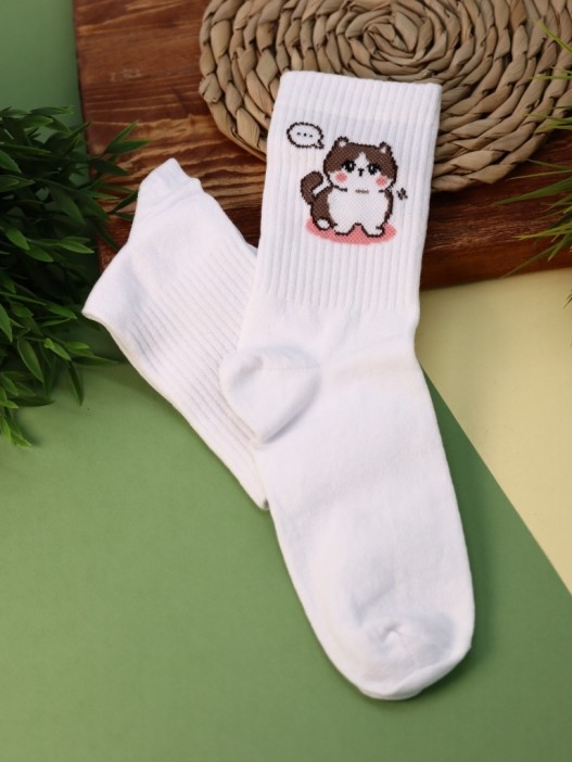 Носки женские Аниме «Cute cat», р. 35-40, белый 