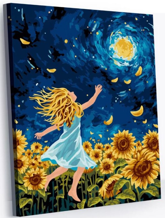 Картина по номерам 40*50 &quot;Девочка в поле подсолнухов&quot; (22 цвета) 