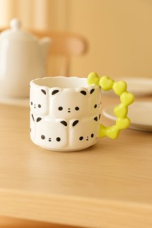 Кружка керамическая "Cute panda mug with green handle", white, 380 ml