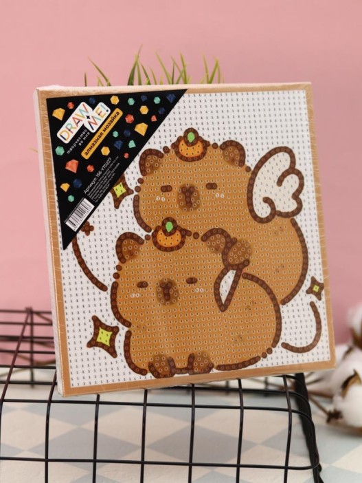 Алмазная мозаика на подрамнике Draw Me! «Two capybaras», (20*20 см) 