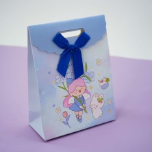 Пакет подарочный (XS) «Girl with flowers», blue (12.5*16.5*6)