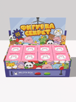 Комплект фигурок-секрет MilotaBox "Зверушка с пончиком", (3 см) - 8шт.,цветной шоу-бокс
