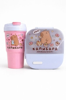Набор iLikeGift ланчбокс 1250 мл и тамблер 550 мл "Капи"