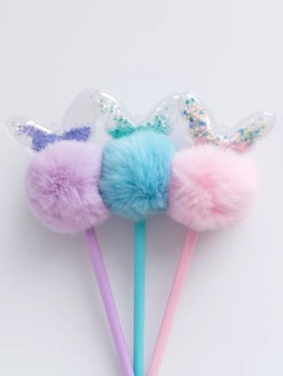 Ручка шариковая с помпоном "Бабочка", микс