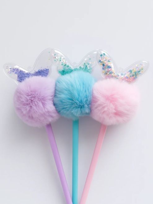 Ручка шариковая с помпоном "Бабочка", микс 