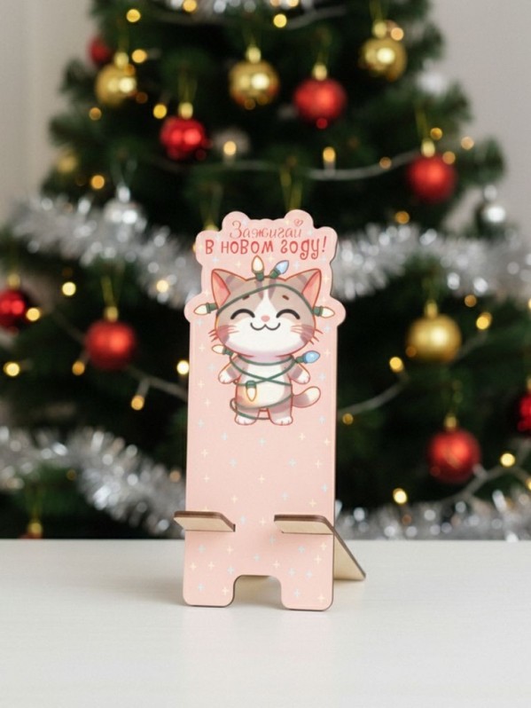 Подставка под телефон/планшет &quot;Зажигай в новом году! Котик в розовом&quot; 