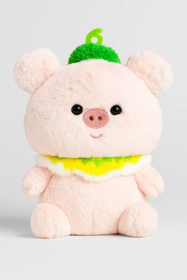 Мягкая игрушка (3+) "Свинка с арбузом", розовая, 21 см