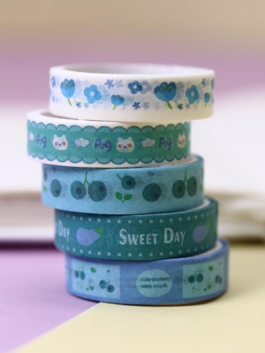 Набор декоративного скотча 5 шт. &quot;Designer prints&quot;, blue (10 мм*2 м) 