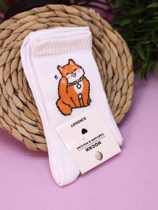 Носки женские Аниме «Shiba inu», р. 35-40, белый 