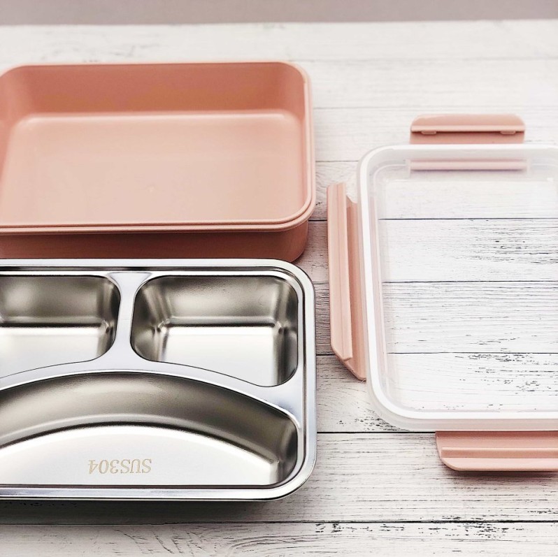 Ланчбокс "Металлический 3 секции" pink 