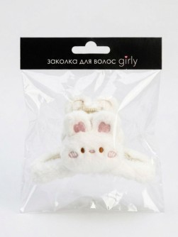 Заколка-краб "Заяц", белая (14 см)