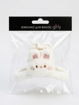 Заколка-краб "Заяц", белая (14 см)