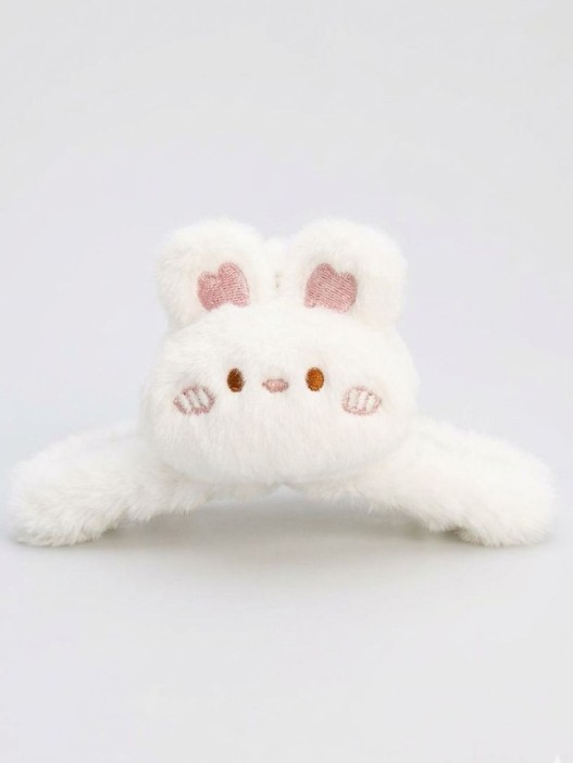 Заколка-краб "Заяц", белая (14 см) 