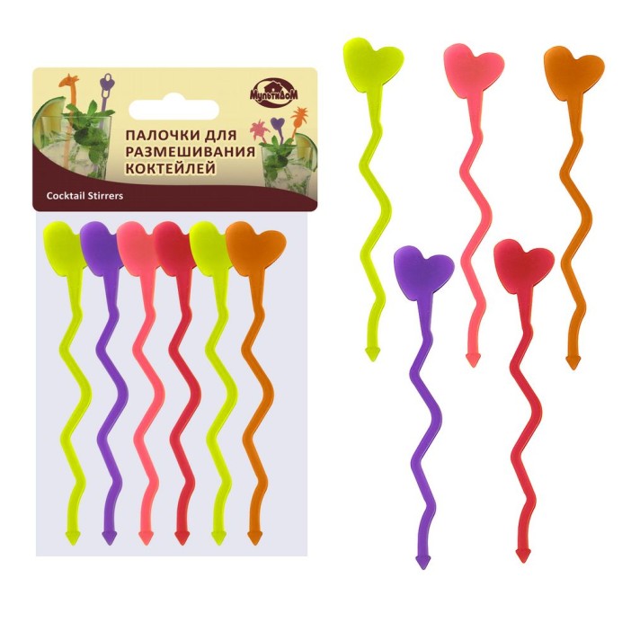 Набор палочек для размешивания коктейлей &quot;Сердечко&quot; 6 шт. (17,6 см) 