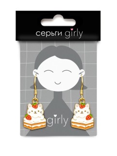 Серьги GIRLY &quot;Cat with strawberries&quot;