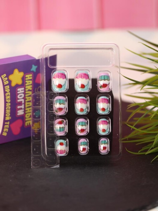 Накладные ногти GIRLY "Торт", 12 шт., с клеевыми пластинами 