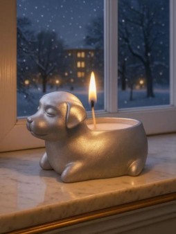 Свеча декоративная с подсвечником "Собачка" (12х7,5х7см)
