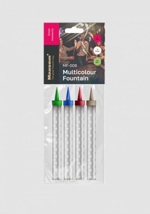 Тортовая свеча &quot;Multicolour Fountain&quot; красный, зеленый, синий, желтый (10см, 30сек, 4шт) 