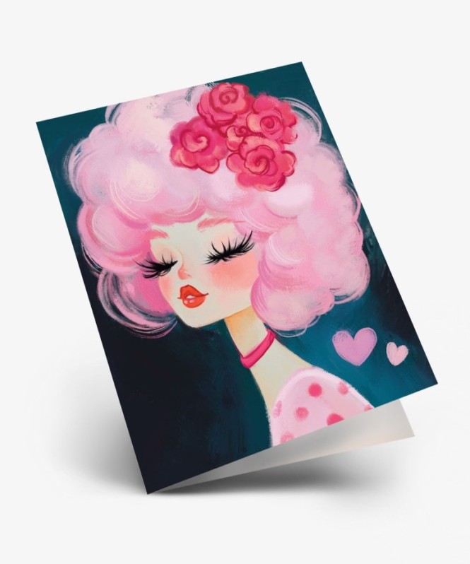 Набор двойных мини открыток 10 шт. &quot;Девушка с розовыми волосами&quot;, 6.5*8см 