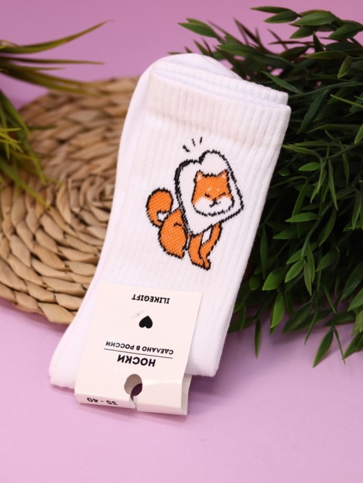 Носки женские Аниме «Shiba inu sandwich», р. 35-40, белый 