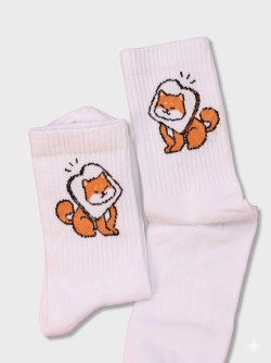 Носки женские Аниме "Сиба-ину в бутерброде", р. 35-40, белые