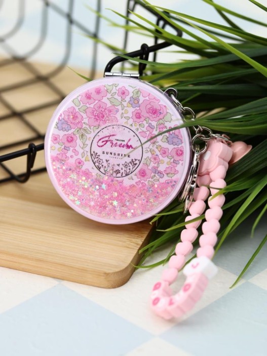 Зеркало-шейкер раскладное с брелоком "Fresh", розовое (7*7 см) 