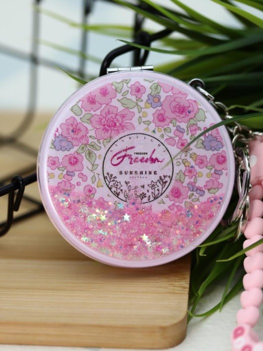 Зеркало-шейкер раскладное с брелоком "Fresh", розовое (7*7 см) 