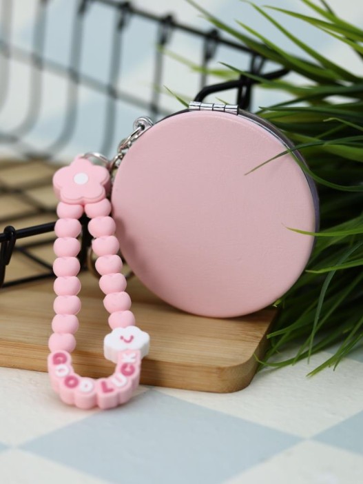 Зеркало-шейкер раскладное с брелоком "Fresh", розовое (7*7 см) 