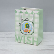 Пакет подарочный (XS) "Wish dino", green (19.5*14.5*9.5)