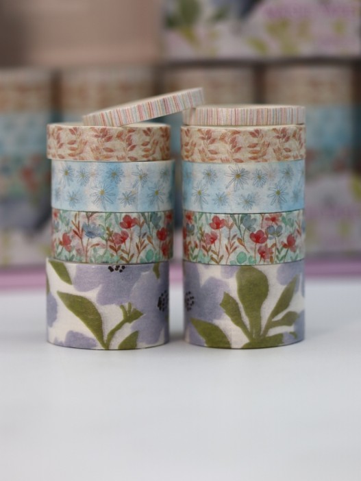 Набор декоративного скотча 10 шт. &quot;Flower power&quot;, blue, шоу-бокс 8 шт. 