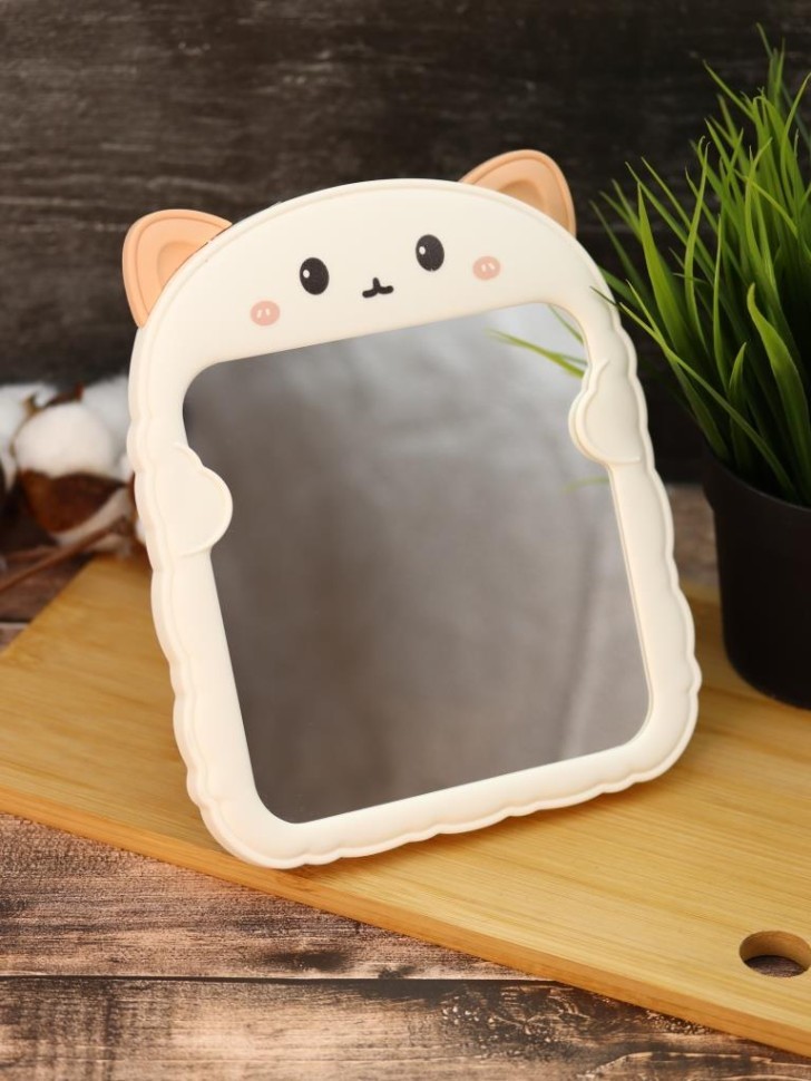 Зеркало настольное GIRLY "Удивленный кот", белое