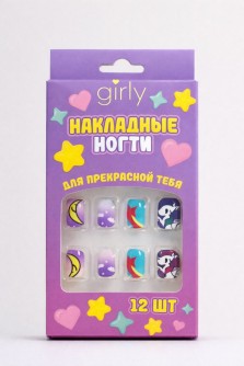 Накладные ногти GIRLY "Единорог", 12 шт., с клеевыми пластинами