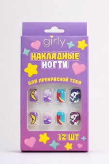 Накладные ногти GIRLY "Единорог", 12 шт., с клеевыми пластинами