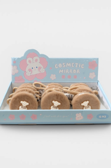 Плюшевое раскладное зеркало брелок "Bear", коричневое, шоу-бокс 12 шт.