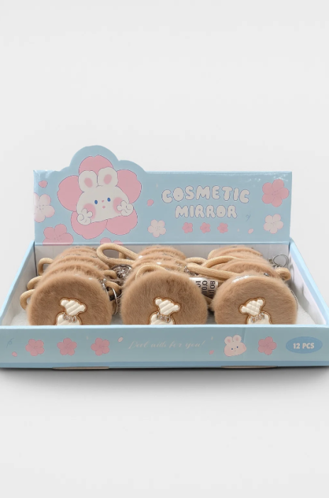 Плюшевое раскладное зеркало брелок &quot;Bear&quot;, коричневое, шоу-бокс 12 шт. 