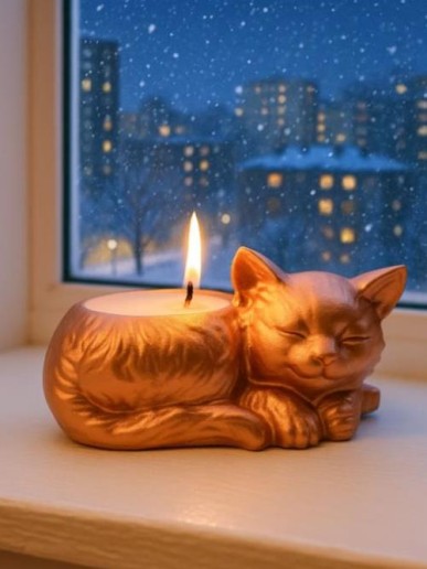 Свеча декоративная с подсвечником "Кошечка" (10х7х4,5см)