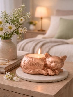 Свеча декоративная с подсвечником "Кошечка" (10х7х4,5см)