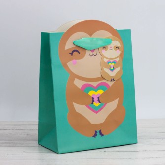 Пакет подарочный (S) "Cute sloth with heart", green (18*23*10)