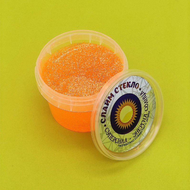 Слайм &quot;СТЕКЛО&quot; с оранжевыми неоновыми блестками 100 гр в банке 