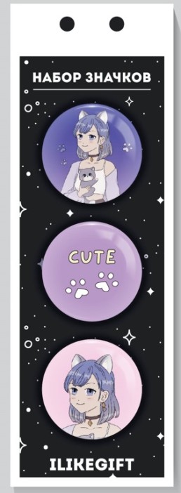 Набор значков 3 шт. iLikeGift Аниме &quot;Cute cat Girl&quot; 