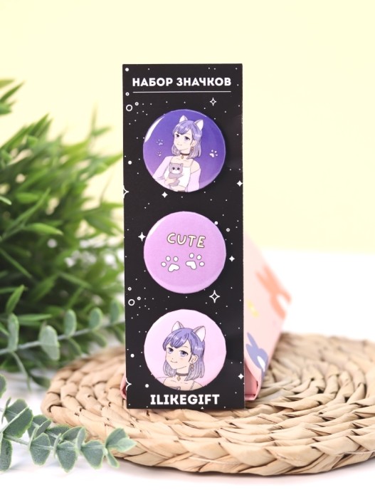 Набор значков 3 шт. iLikeGift Аниме &quot;Cute cat Girl&quot; 