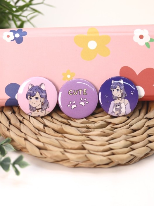 Набор значков 3 шт. iLikeGift Аниме &quot;Cute cat Girl&quot; 