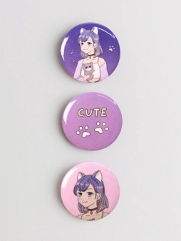 Набор значков 3 шт. iLikeGift Аниме "Cute cat Girl"