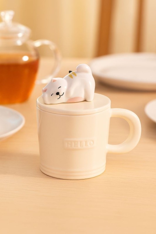 Кружка керамическая «Hello funny cat», yellow (430 мл) 