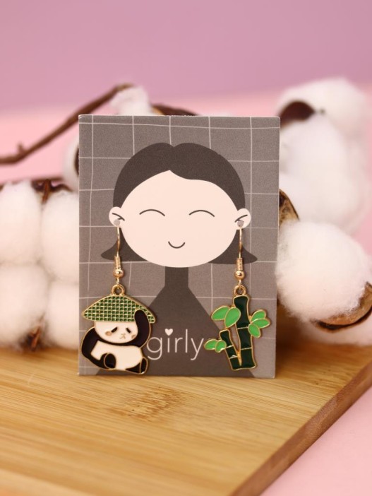 Серьги GIRLY &quot;Panda with bamboo&quot; 
