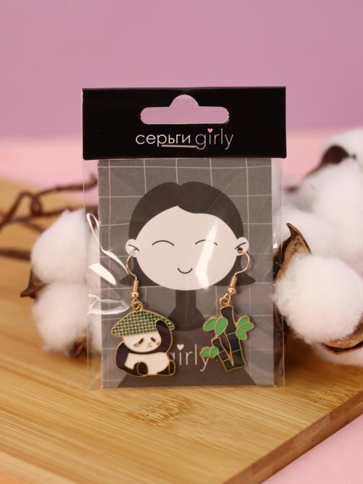 Серьги GIRLY &quot;Panda with bamboo&quot; 