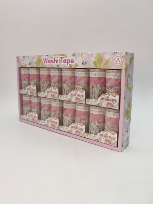 Набор декоративного скотча 10 шт. &quot;Flower power&quot;, pink, шоу-бокс 8 шт. 