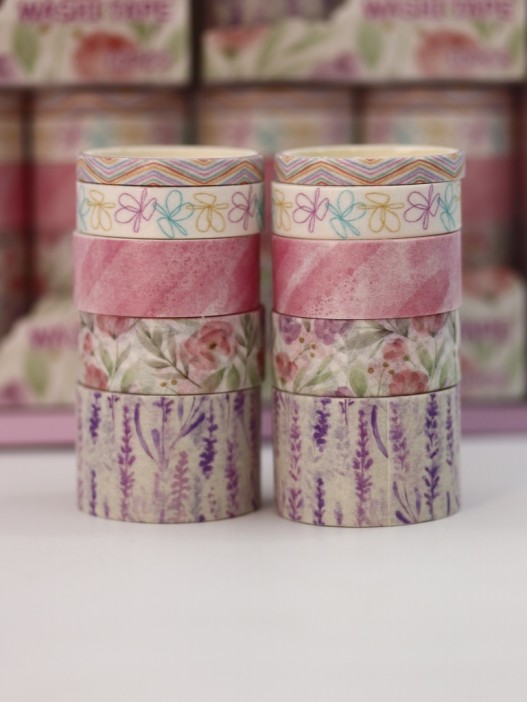 Набор декоративного скотча 10 шт. &quot;Flower power&quot;, pink, шоу-бокс 8 шт. 